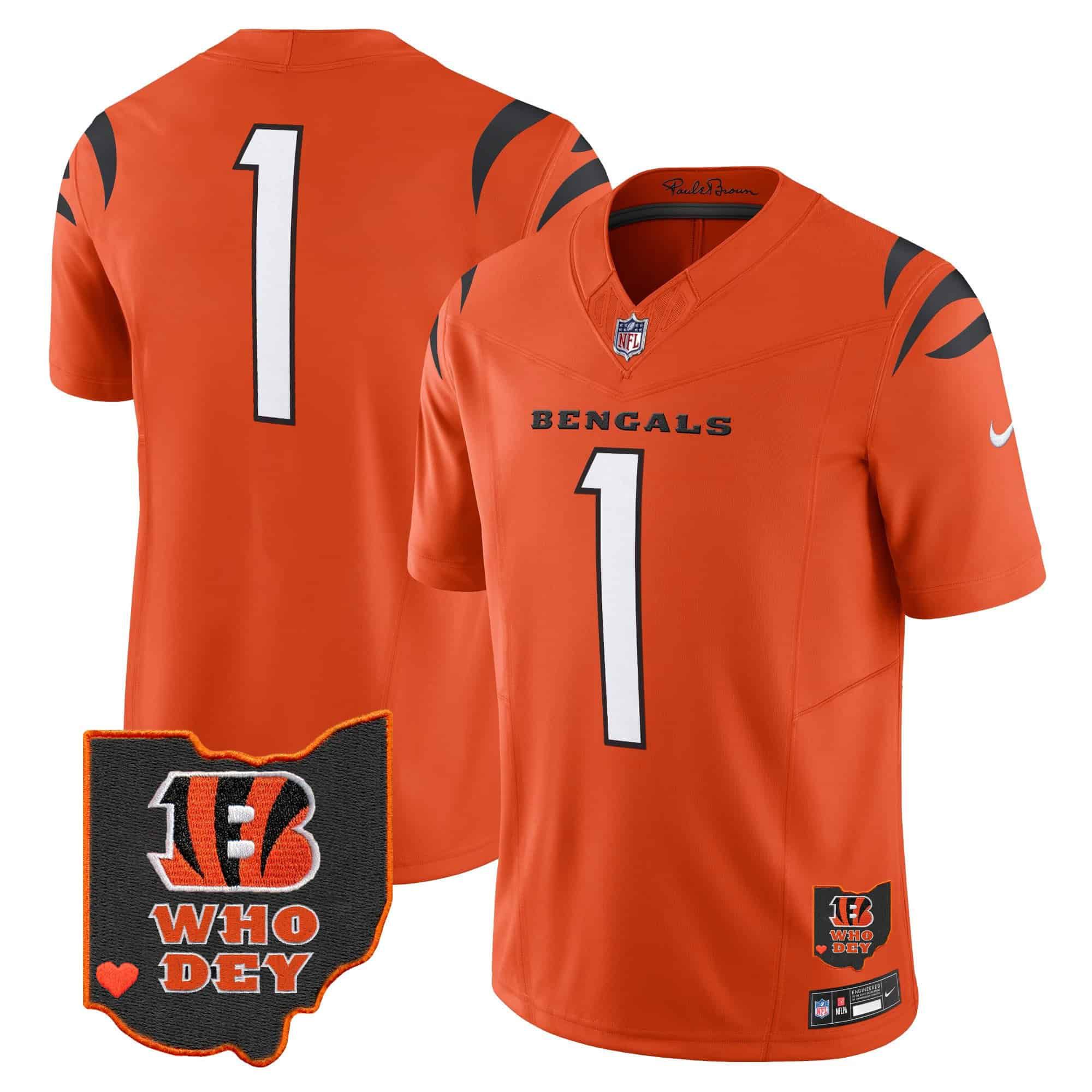 Men Cincinnati Bengals #1 Chase Orange 2024 Nike Patch Vapor Limited NFL Jersey style 1->indianapolis colts->NFL Jersey